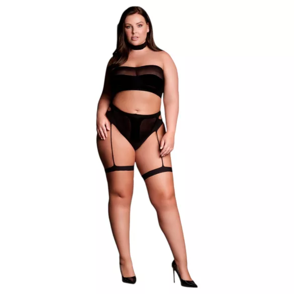 Le Désir Plus Size - erotično perilo komplet 3-delni - črna - XL-4XL