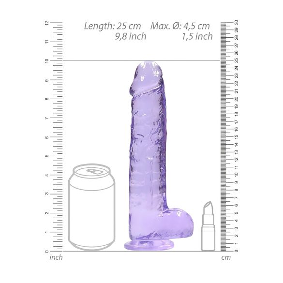 RealRock - realistični dildo - prozoren, vijoličen, 22 cm