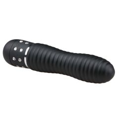 Easytoys Diamond Ribbed - vibrator z rebrasto palico (črn)