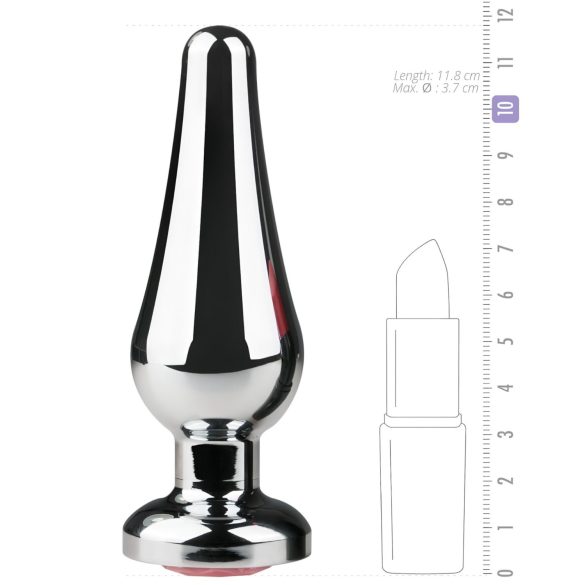 Easytoys - analni čep s roza kamnom - kovinski srebrn 3,5 cm