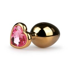   Easytoys Metal No.7 - roza analni dildo v obliki srca z kamenčki - zlati (3cm)