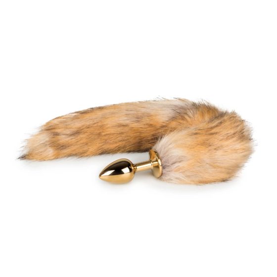 Easytoys Fox NO1 - kovinski analni dildo z lisičjim repom (zlato rdeča)