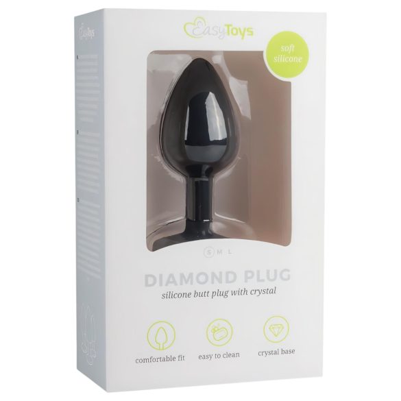 Easytoys Diamond - analni čep z belim kamnom - majhen - črn