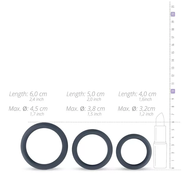 Boners - komplet silikonskih erekcijskih obročkov - 3 kosi - siva