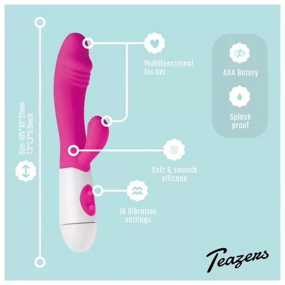 Teazers - realistični vibrator s stimulatorjem klitorisa (rožnate barve)