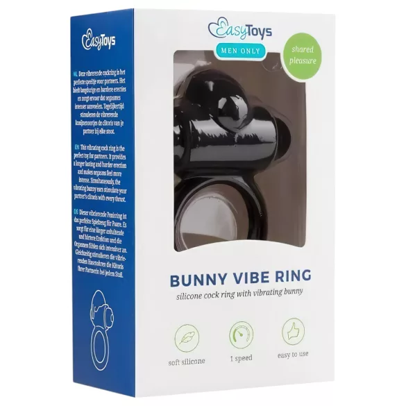 EasyToys Bunny - vibracijski obroč za penis - zajček - črna