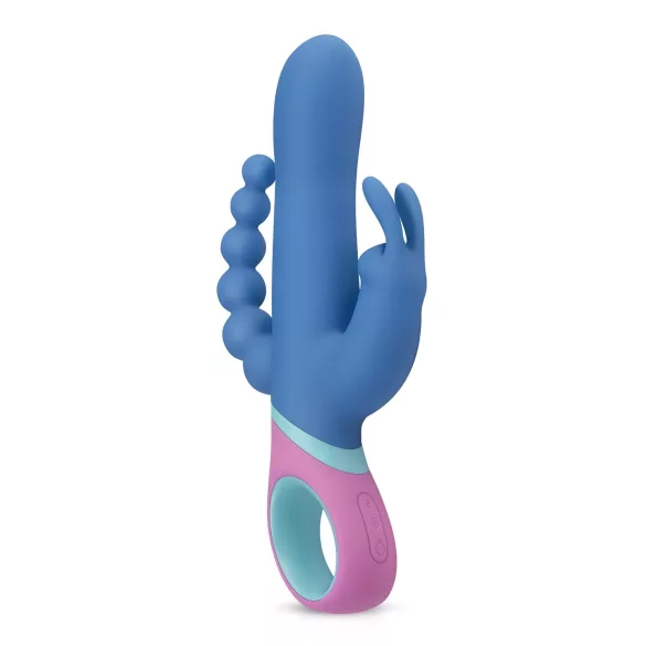 PMV20 Vice Double - trojni vibrator z rotacijo - silikonski - moder