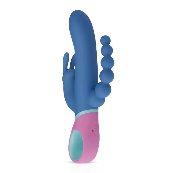 PMV20 Vice Double - trojni vibrator z rotacijo - silikonski - moder