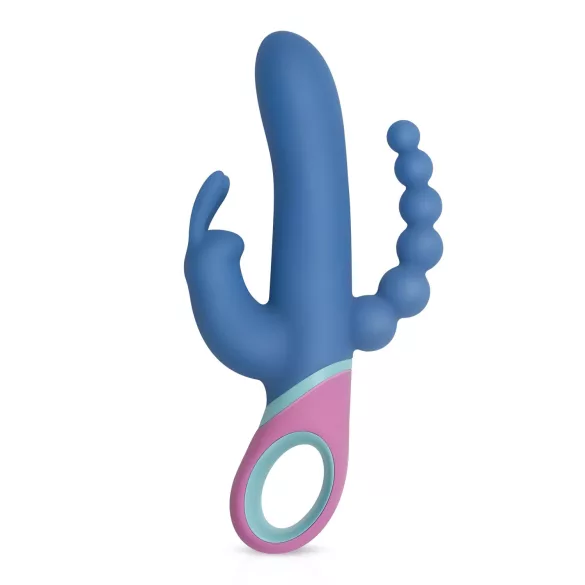 PMV20 Vice Double - trojni vibrator z rotacijo - silikonski - moder