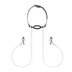   Spalnica Fantazije - ustni ščitniki z objemkami za bradavičke (srebrno-črne barve)