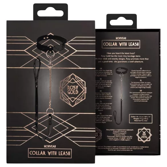 Rosy Gold - ovratnica in povodec - črna rožnato zlata