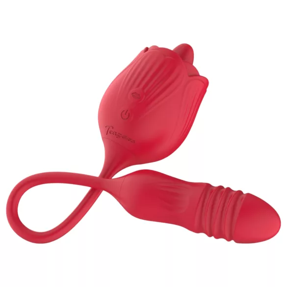 Teazers Rose - potisni vibrator z jezičnim klitoralnim stimulatorjem (rdeč)