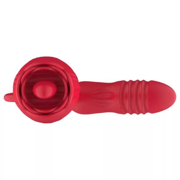 Teazers Rose - potisni vibrator z jezičnim klitoralnim stimulatorjem (rdeč)