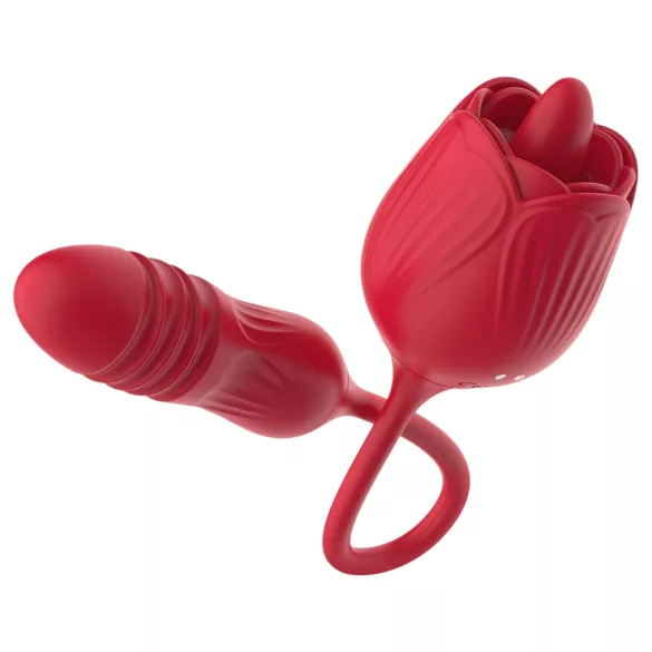 Teazers Rose - potisni vibrator z jezičnim klitoralnim stimulatorjem (rdeč)