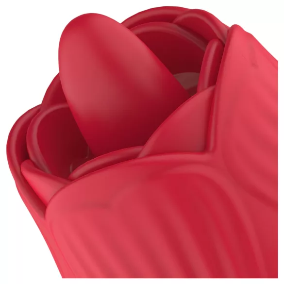 Teazers Rose - potisni vibrator z jezičnim klitoralnim stimulatorjem (rdeč)