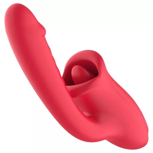 Teazers - vibracijski dildo z jezičnim klitoralnim stimulatorjem (rdeč)