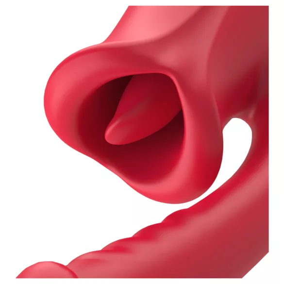 Teazers - vibracijski dildo z jezičnim klitoralnim stimulatorjem (rdeč)