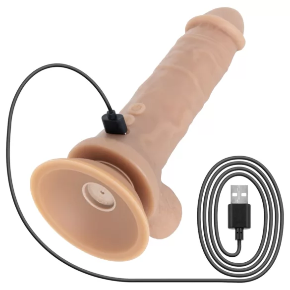 Real Fantasy Hunter - realistični vibrator z izstreljevanjem s priloženim daljinskim upravljalnikom (barva kože)