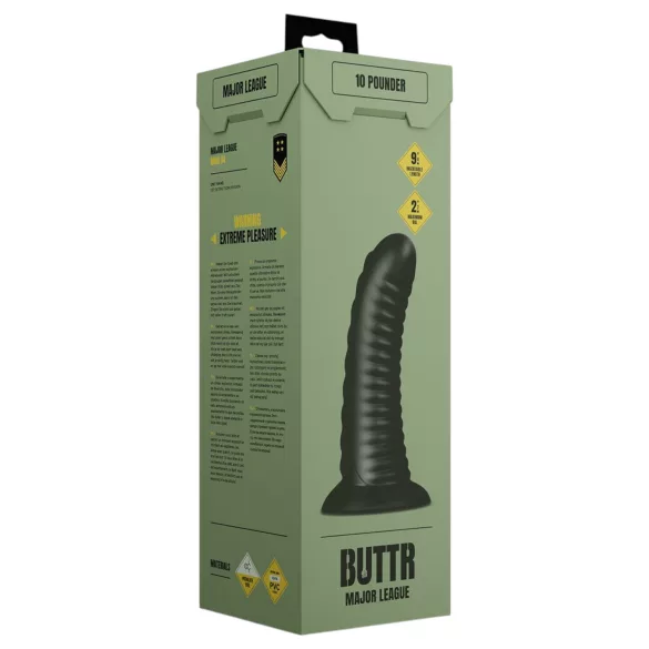 BUTTR Double Ribbed - velik rebrast analni čep (črn) - 26 cm