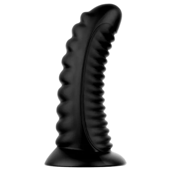 BUTTR Double Ribbed - velik rebrast analni čep (črn) - 26 cm