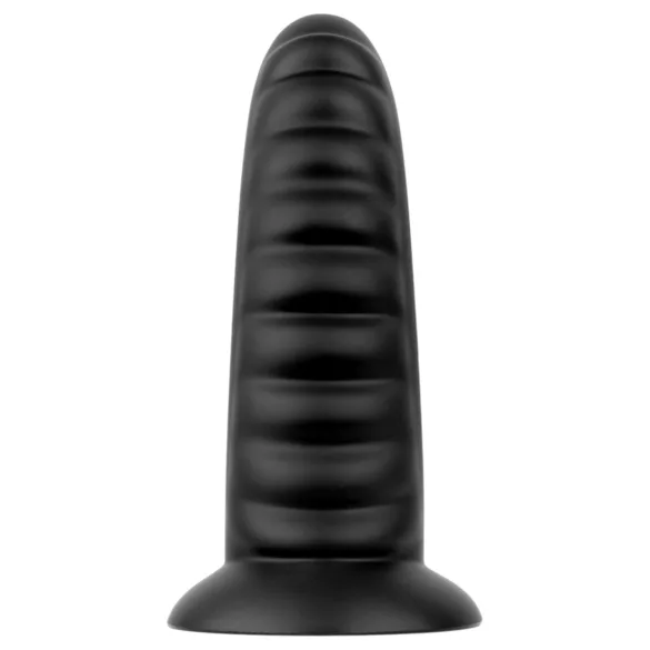 BUTTR Double Ribbed - velik rebrast analni čep (črn) - 26 cm