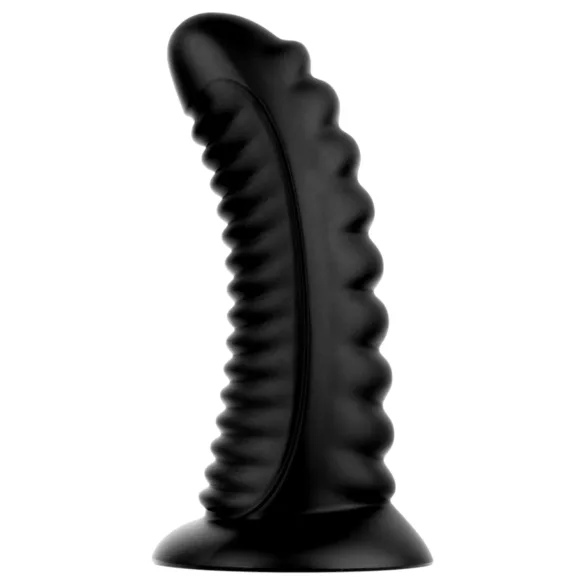 BUTTR Double Ribbed - velik rebrast analni čep (črn) - 26 cm