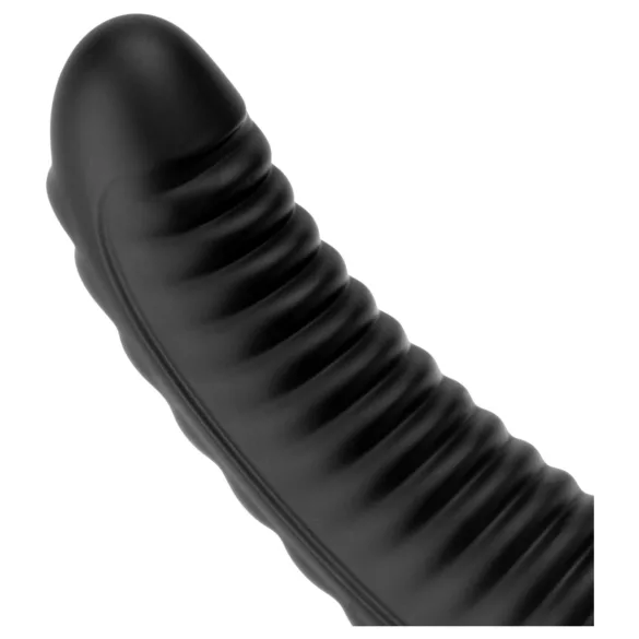 BUTTR Double Ribbed - velik rebrast analni čep (črn) - 26 cm