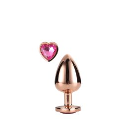   Gleaming Love - aluminijasti analni dildo s kamnom v obliki srca (rožnato zlato)