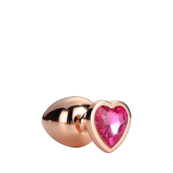 Gleaming Love - aluminijasti analni dildo s kamnom v obliki srca (rožnato zlato)