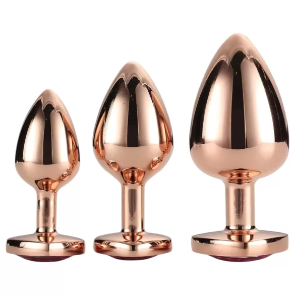 Gleaming Love - analni čep set - srčasta oblika - rožnato zlata - 3 kosi
