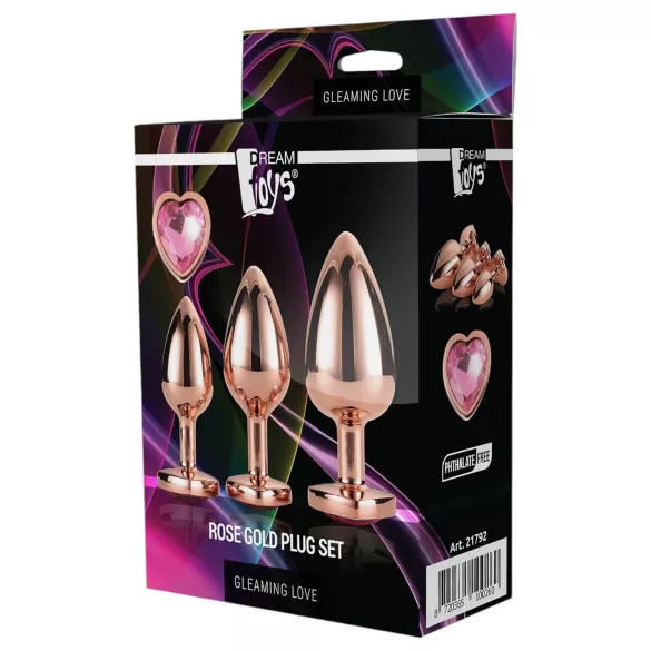 Gleaming Love - analni čep set - srčasta oblika - rožnato zlata - 3 kosi