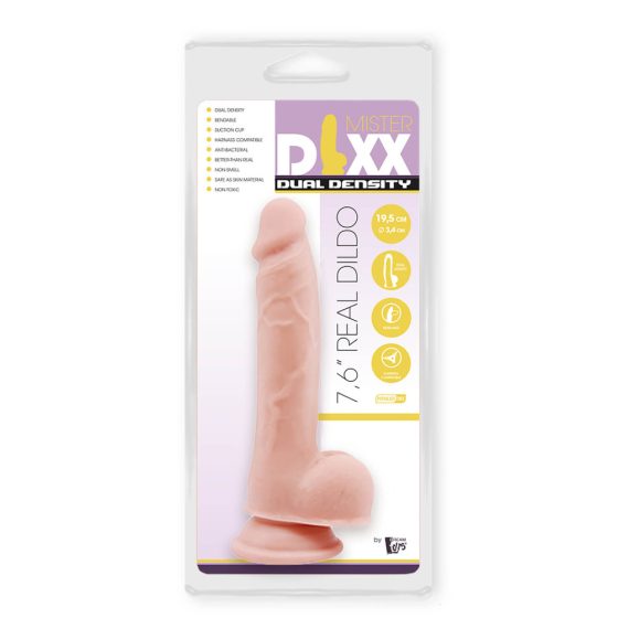 Mr. Dixx 7.6 - pripenjalni, testisni dildo - naravni (19,5 cm)