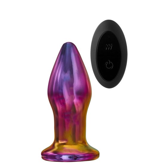 Glamour Glass - stožčast, radijsko voden, steklen analni vibrator (barvni)
