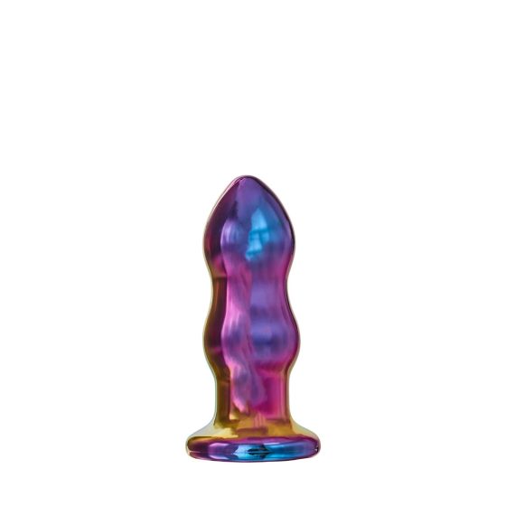 Glamour Glass - valovit, radijsko voden, stekleni analni vibrator (barvni)