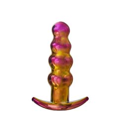   Glamour Glass - stekleni analni vibrator s kroglicami, radijsko voden (barvni)