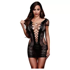   Baci - mrežasta mini obleka s kratkimi rokavi in vezalkami - črna (S-L)