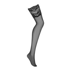   Obsessive 810-STO-1 - Hlačne nogavice s široko čipko - črne (S/M)
