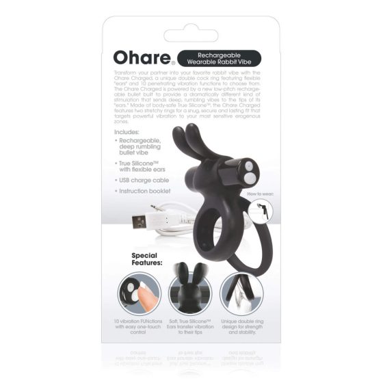 Screaming O Ohare - vibracijski obroček za penis na baterije, zajček (črn)