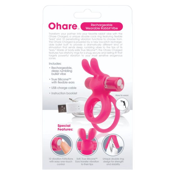 Screaming O Ohare - vibracijski obroček za penis z zajčkom za ponovno polnjenje (roza)