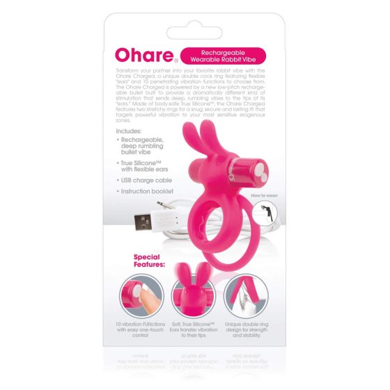 Screaming O Ohare - vibracijski obroček za penis z zajčkom za ponovno polnjenje (roza)
