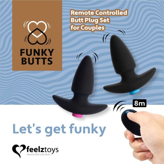 FEELZTOYS Funkybutts - Komplet radijsko vodenih analnih vibratorjev z možnostjo polnjenja - (črna) -