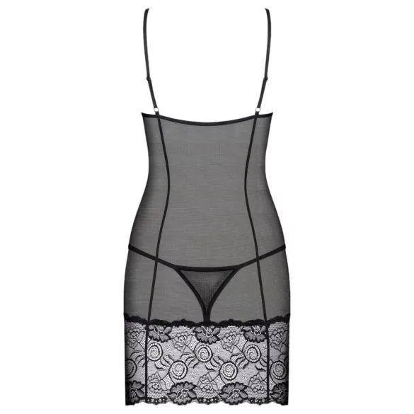 Obsessive - čipkasta spalna srajca in tanga - črna - L/XL
