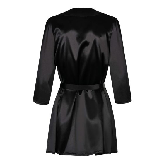 / Obsessive Satinia Robe - kratka satenska halja s tangicami (črna)