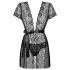 Obsessive - čipkast kimono in tanga - črna