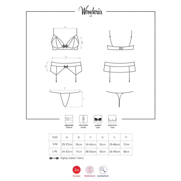 Obsessive Wonderia - vezen čipkasti set spodnjega perila (črna) - L/XL