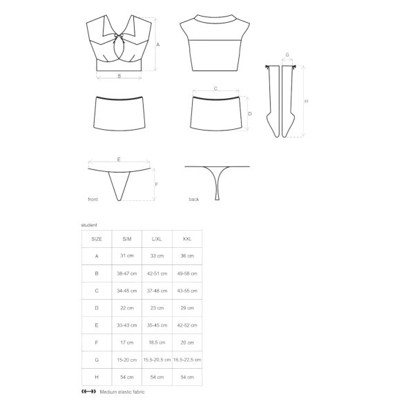 Obsessive - kostum zapeljive šolarke - 5-delni komplet