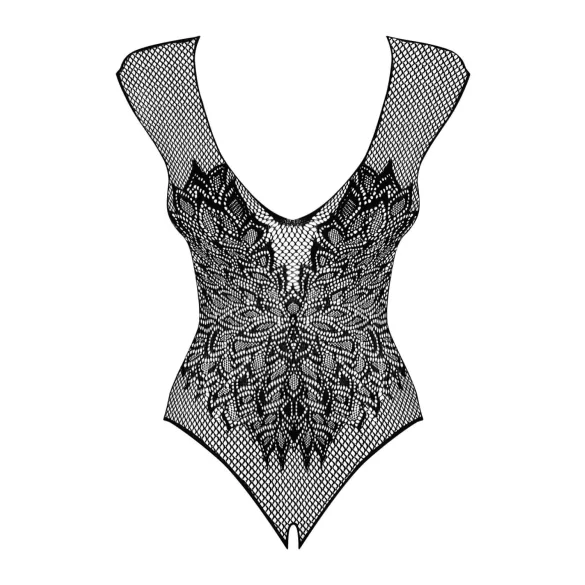 Obsessive B112 - odprt mrežast bodi z angelskimi krili - črna - XL/XXL