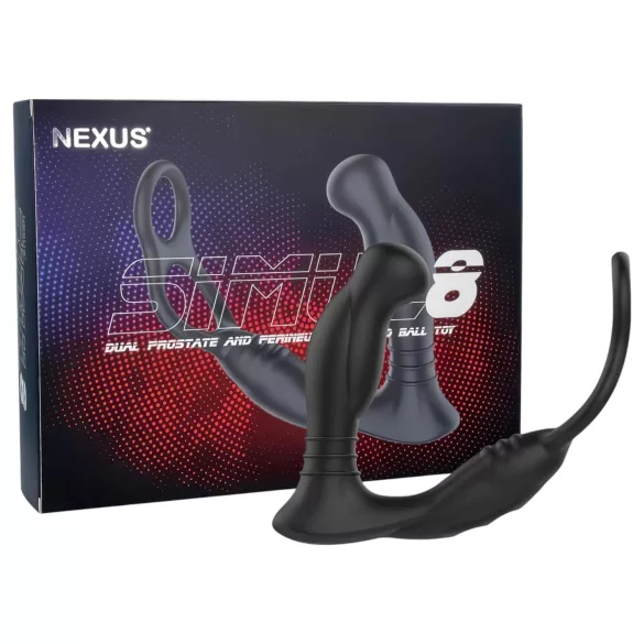Nexus Simul8 - vibracijski erekcijski obroč z analnim dildo - črna