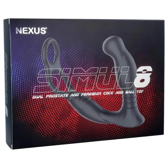 Nexus Simul8 - vibracijski erekcijski obroč z analnim dildo - črna