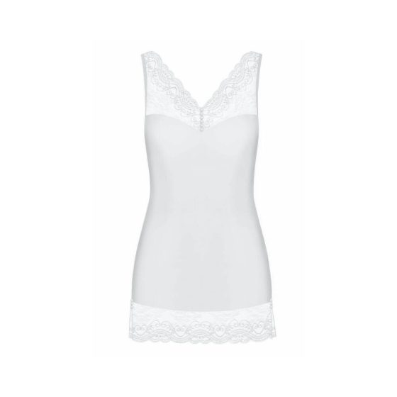 Obsessive Miamor - bela čipkasta nočna srajca s čipkastimi tangicami (bela) - L/XL